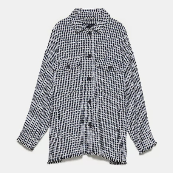 Zara Jackets & Blazers - Zara Tweed Jacket Blue White Shacket Collared Shirt